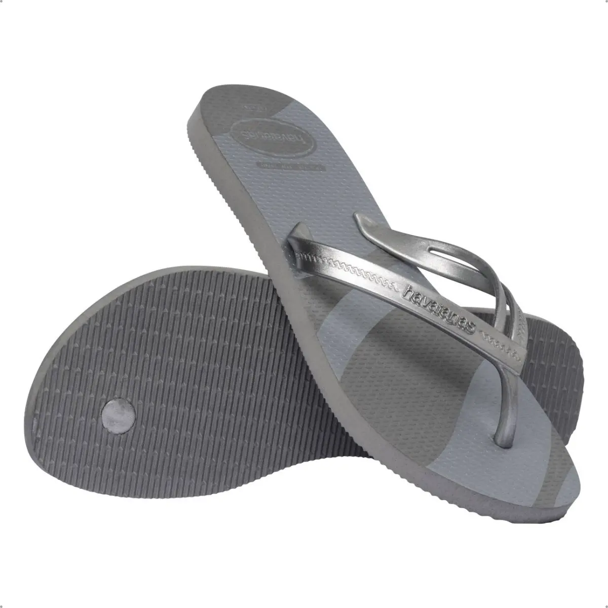 Chinelo feminino Havaianas Elegance Print grafite vista lateral para ajuste e conforto